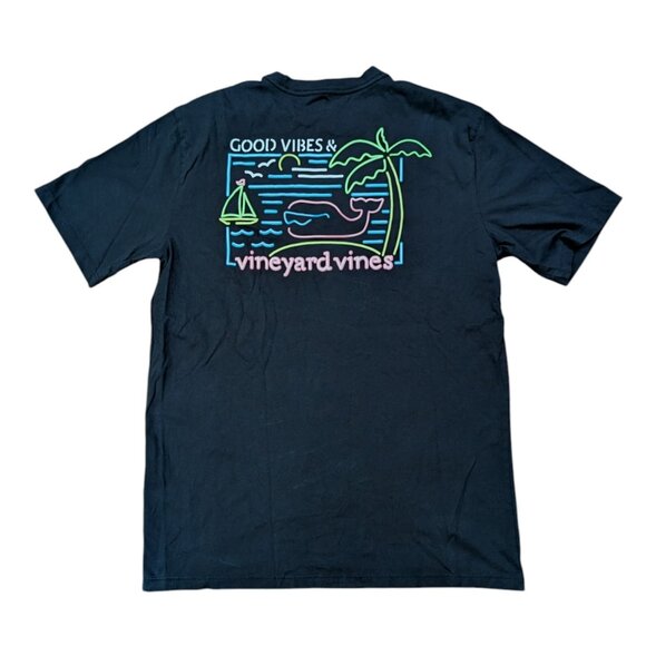 Vineyard Vines Pocket T Shirt Black Neon Pocket Crew Whale Good Vibes Size Small - Picture 1 of 7
